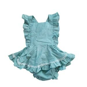 Numi Aqua Blue Swiss Dot Pinafore